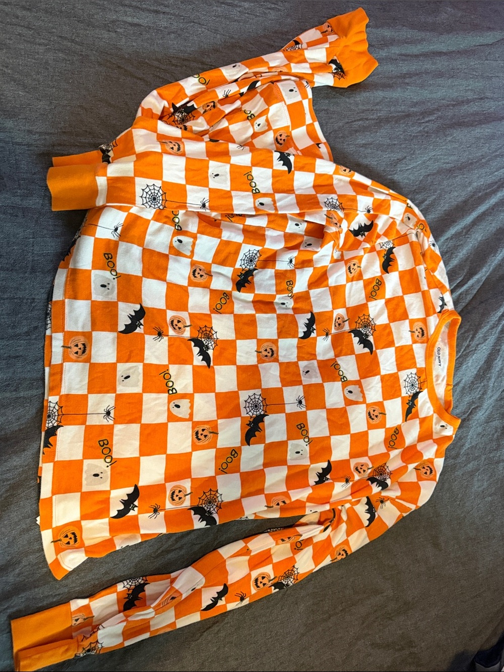 Men’s Old Navy Orange & White Halloween Checkerboard Long Sleeve Top